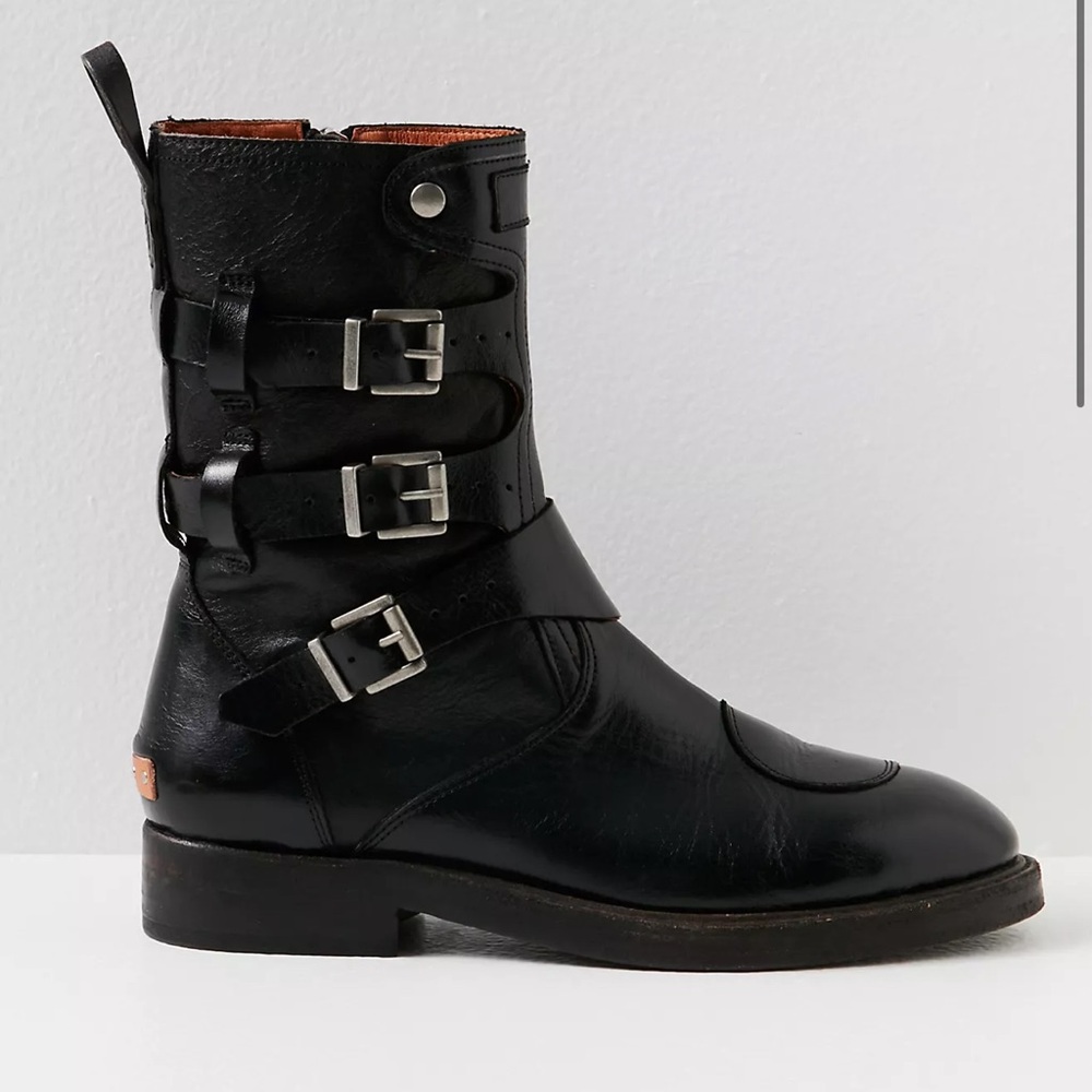 New Free People We The Free Dusty Buckle Boot Black Sz 37.5 7.5